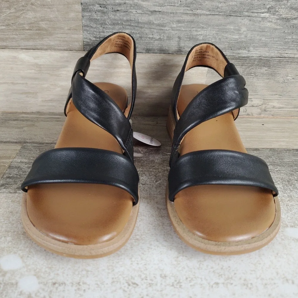 Comfortiva Marcy Womens Sandals Sz 6 W Black Leather Slip On Open Toe Wedge Heel